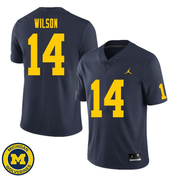 Mens University of Michigan #14 Roman Wilson Navy High School Jersey